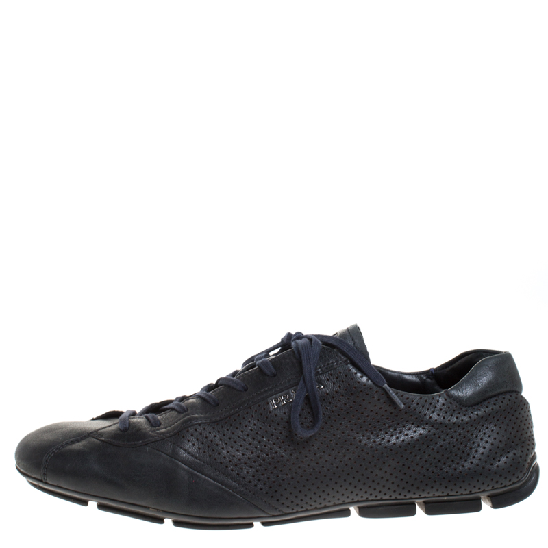 

Prada Black Perforated Leather Lace Up Low Top Sneakers Size