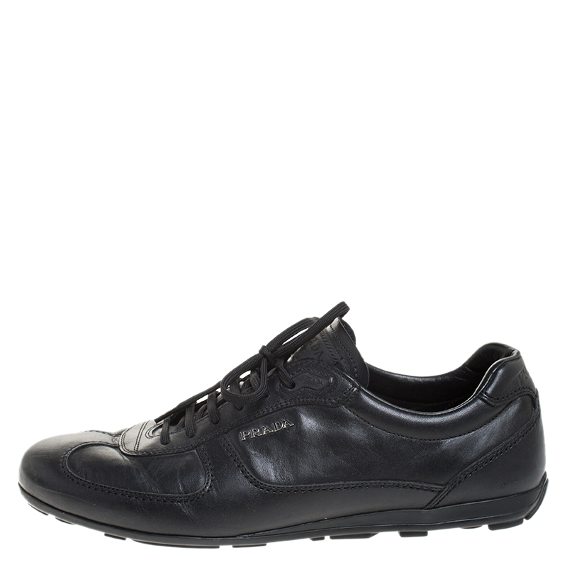 

Prada Black Leather Low Top Sneakers Size