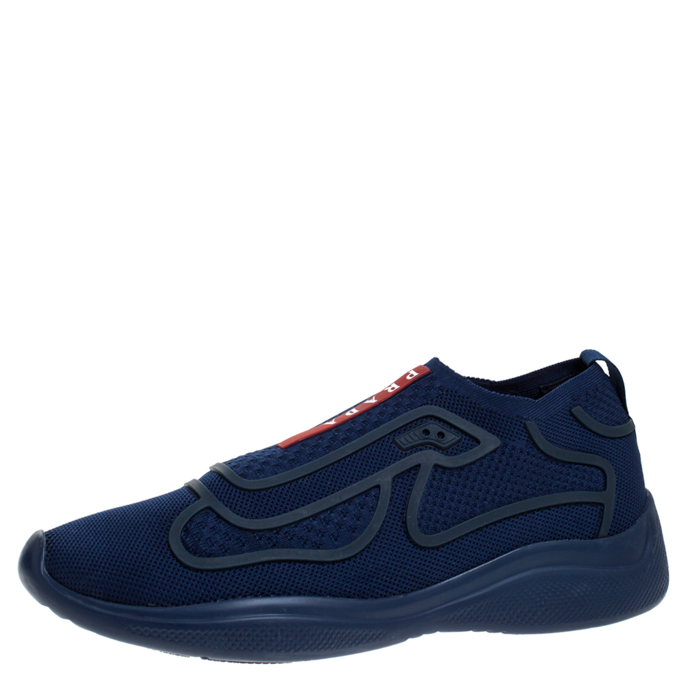 Prada Blue Mesh Fabric Slip On Sneakers Size 41