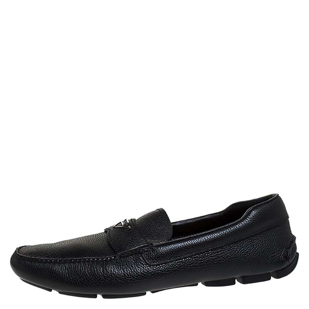

Prada Black Leather Slip On Loafers Size