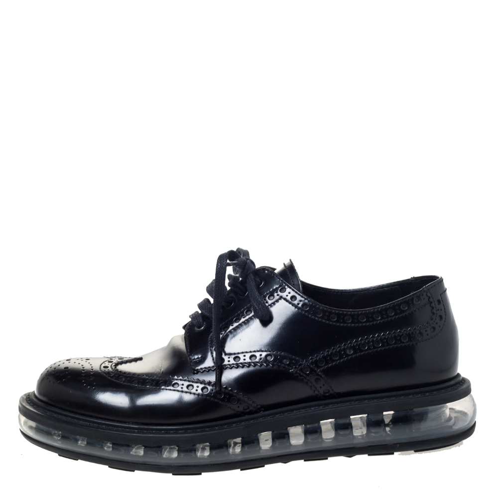 

Prada Black Brogue Leather Lace Up Derby Sneakers Size