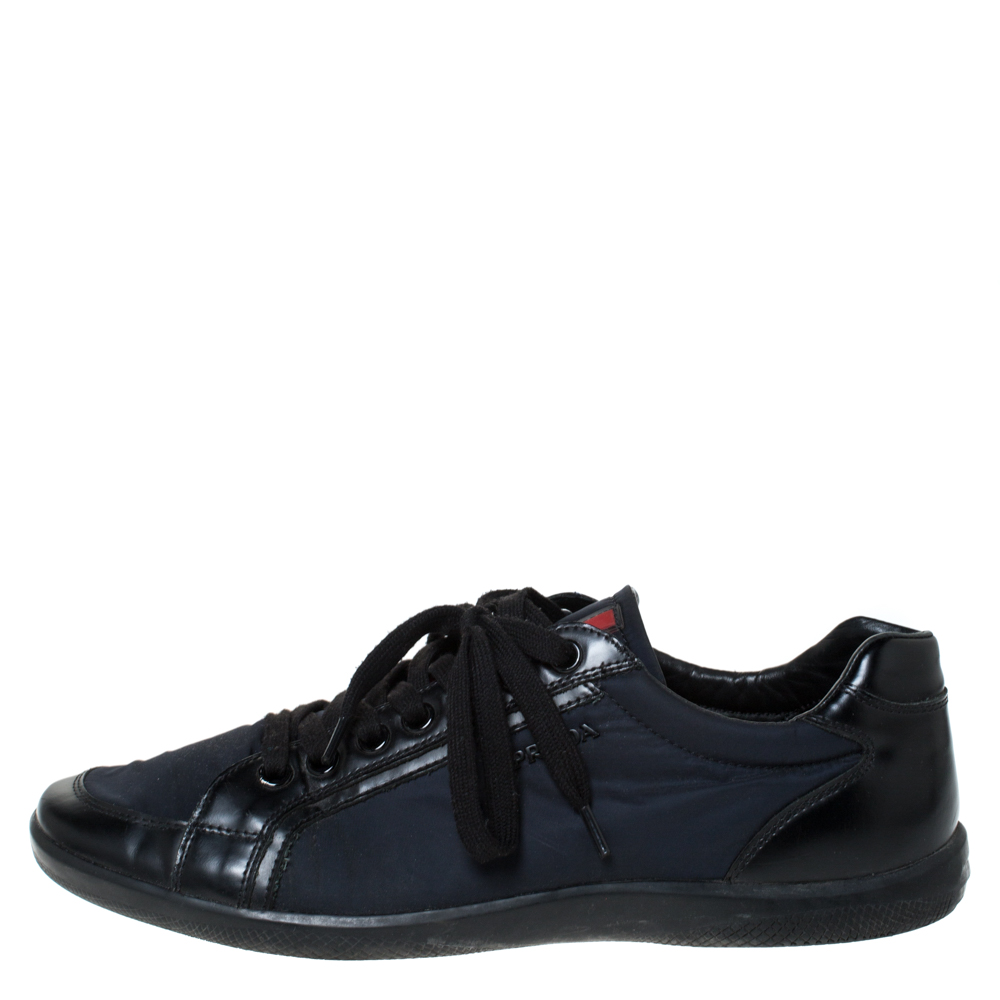 

Prada Black Leather And Nylon Lace Up Sneakers Size