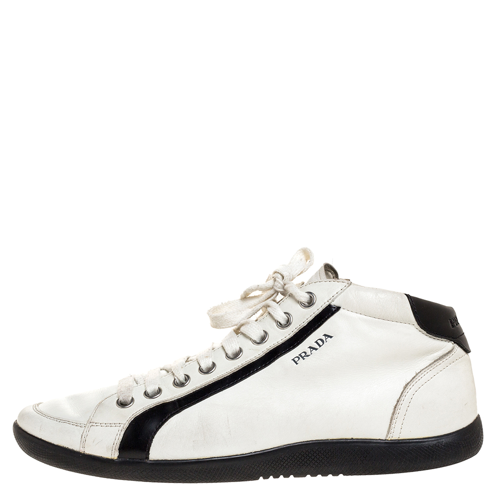 

Prada Sport White/Black Leather Mid Top Sneakers Size