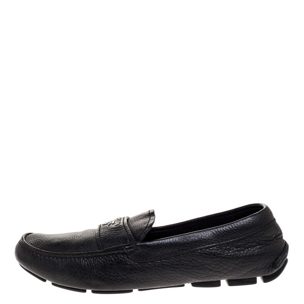 

Prada Black Leather Slip On Loafers Size