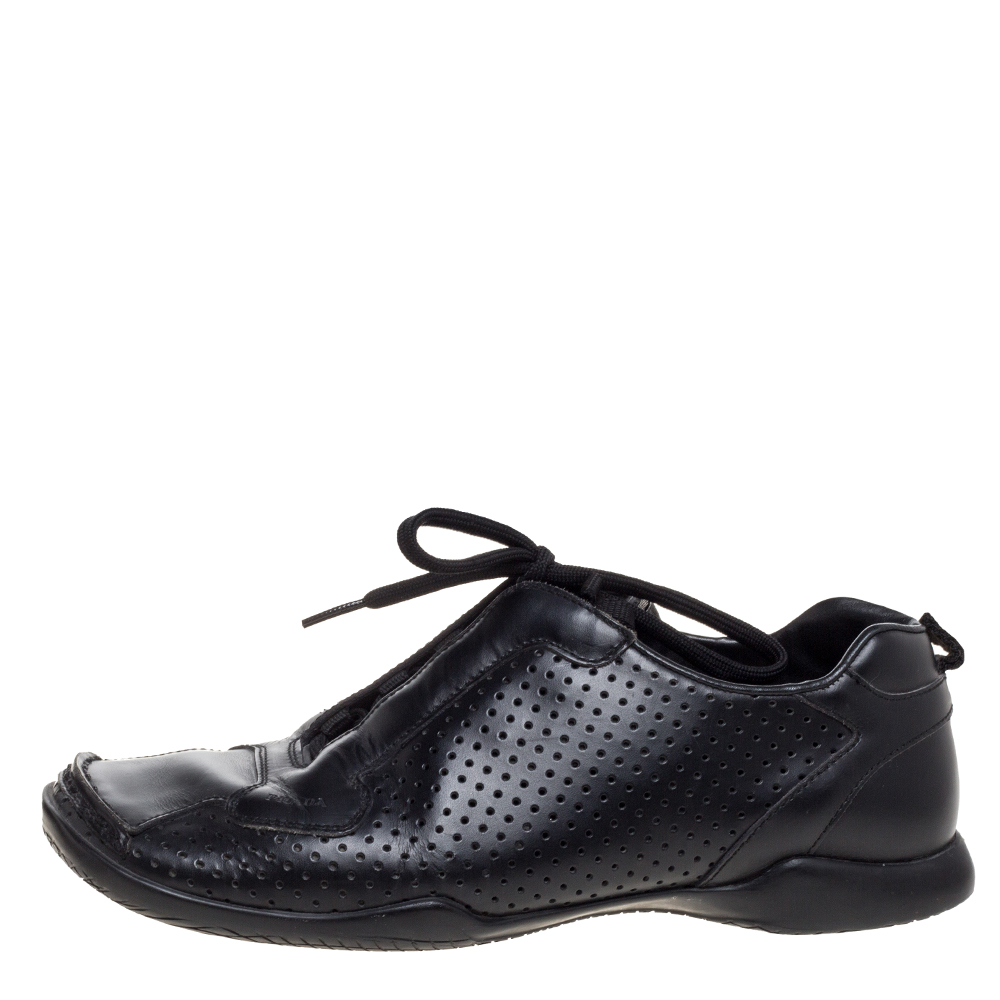 

Prada Black Perforated Leather Square Toe Sneakers Size