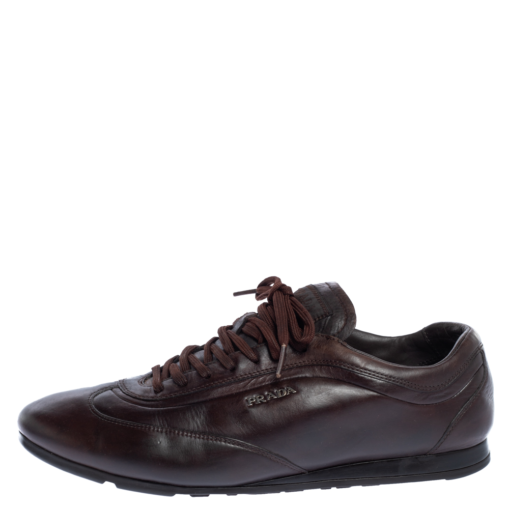 

Prada Sport Dark Brown Leather Lace Up Low Top Sneakers Size