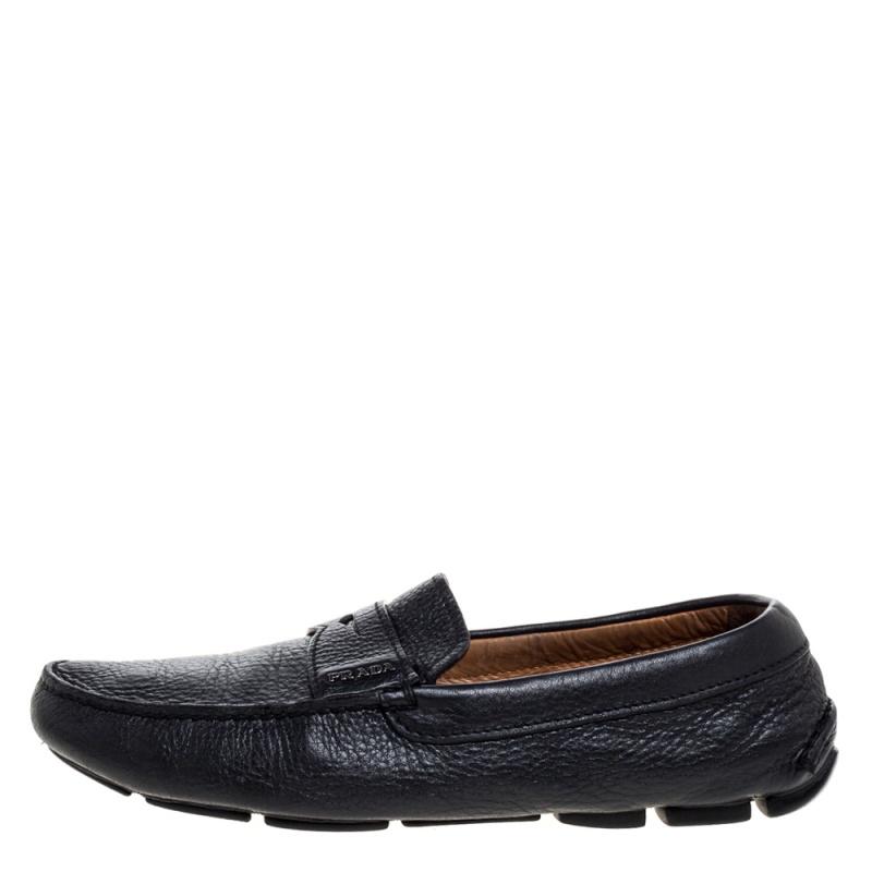 

Prada Black Leather Driver Penny Slip On Loafers Size