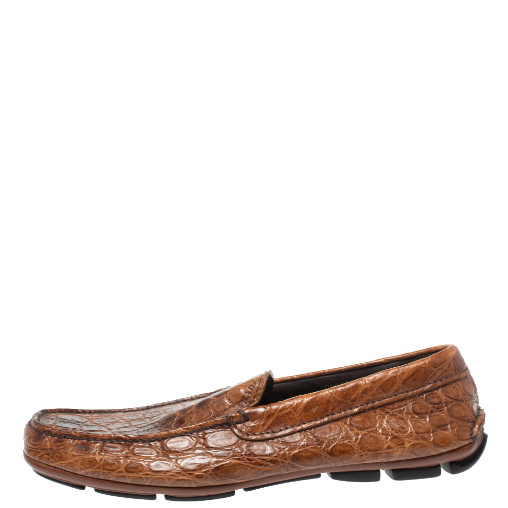 

Prada Brown Croc Leather Driving Slip On Loafers Size