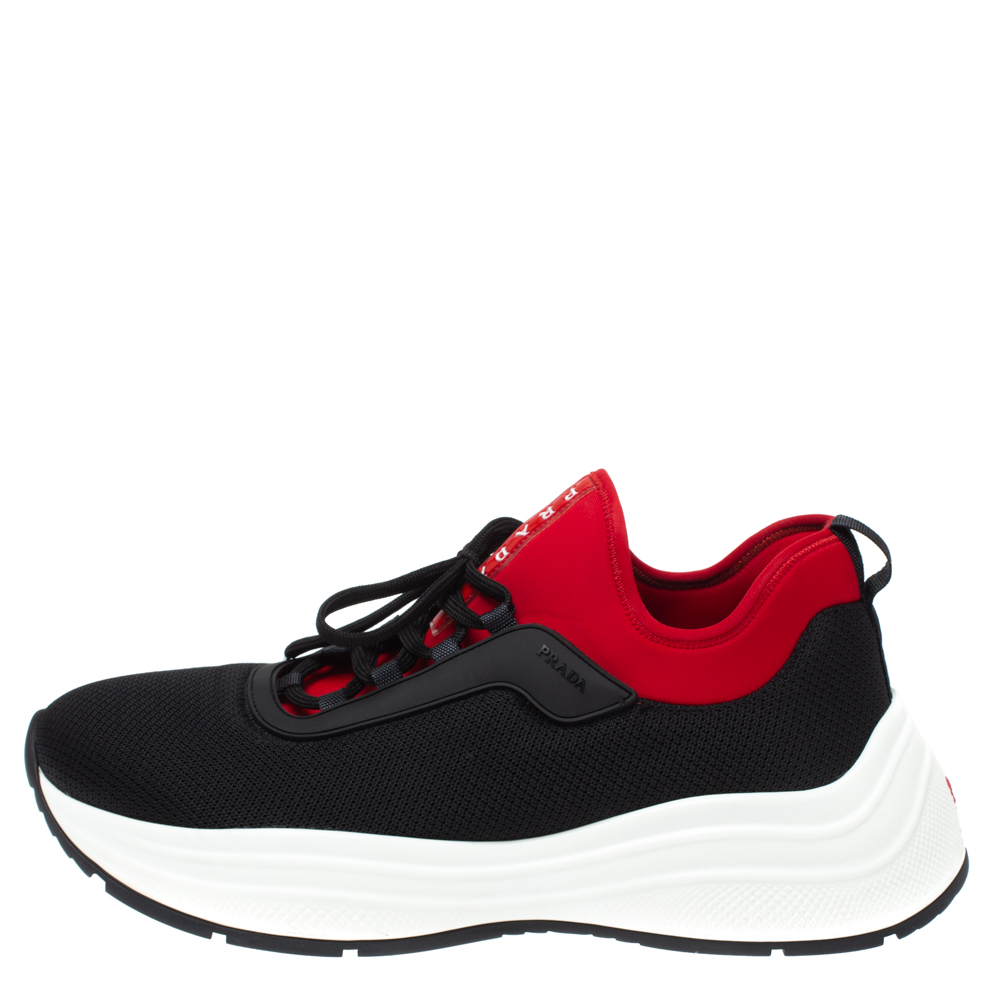 

Prada Black/Red Mesh and Neoprene Low Top Sneakers Size