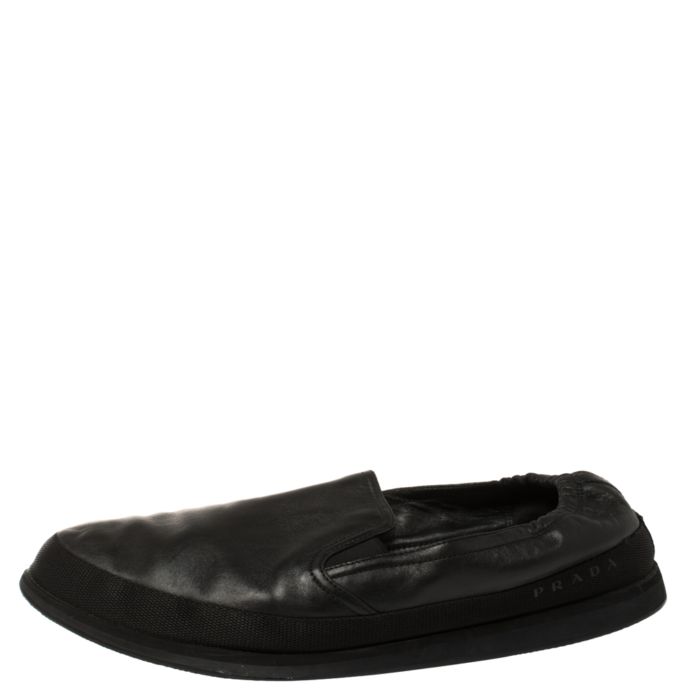 

Prada Black Leather San Tropez Slip On Sneakers Size