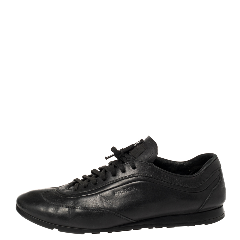 

Prada Black Leather Low Top Sneakers Size