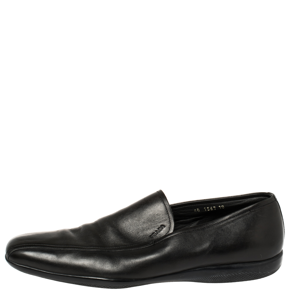 

Prada Black Leather Slip On Loafers Size