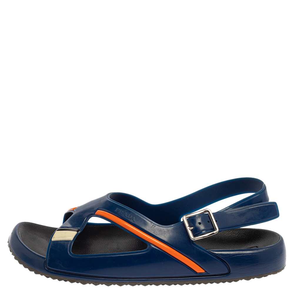 

Prada Blue Rubber Slingback Sandals Size