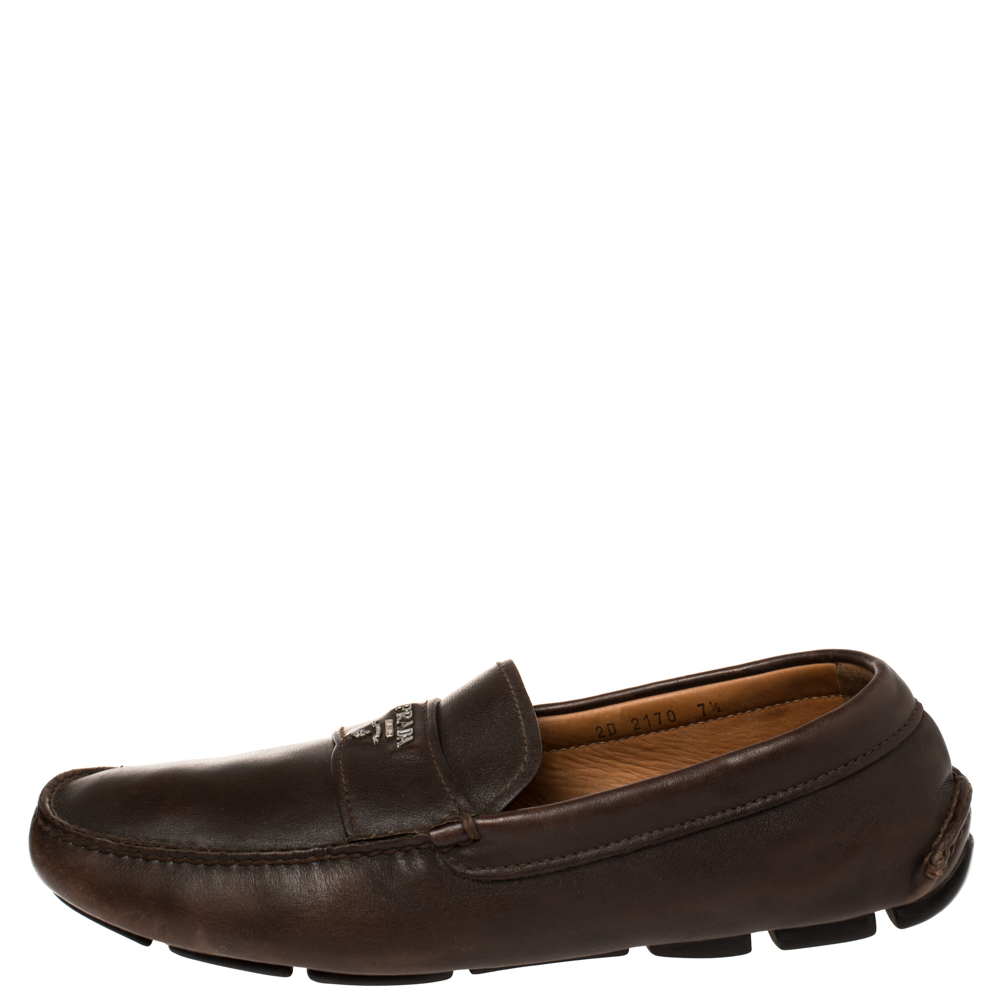 

Prada Brown Leather Slip On Loafers Size