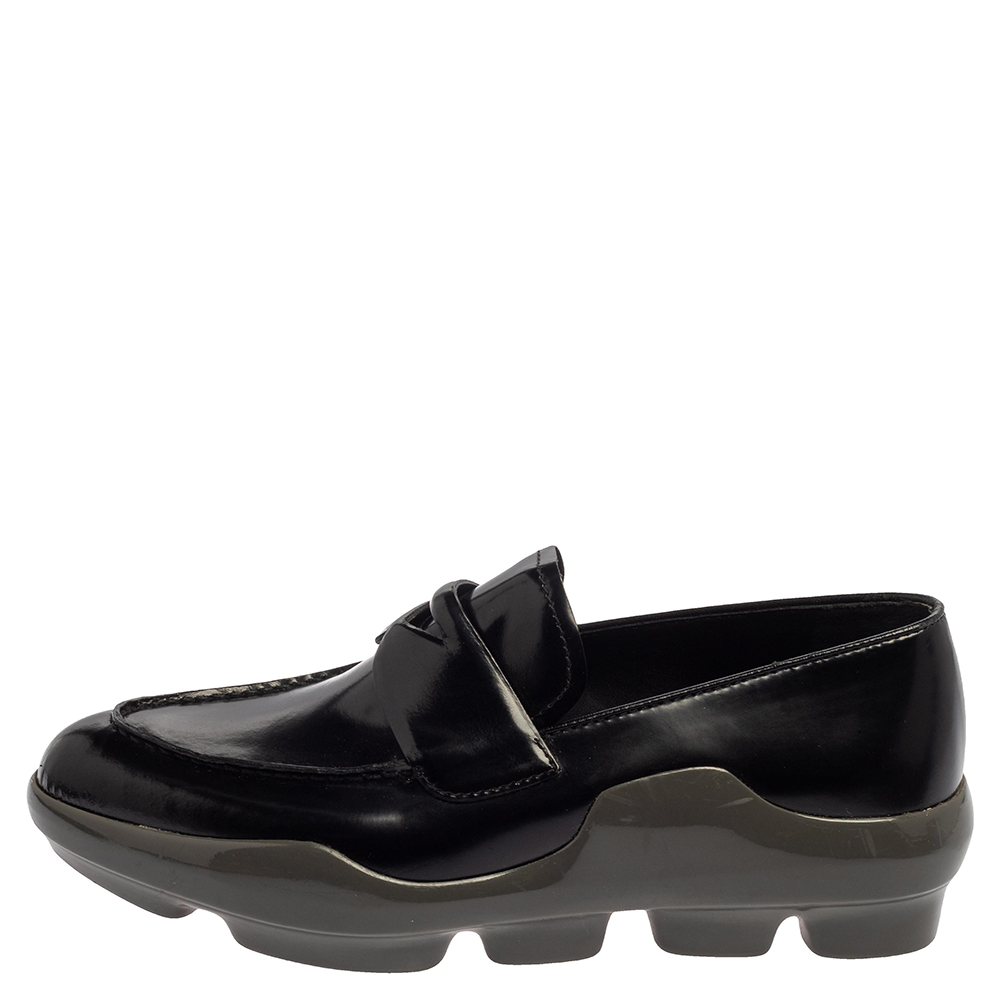 

Prada Black Leather Slip On Loafers Size