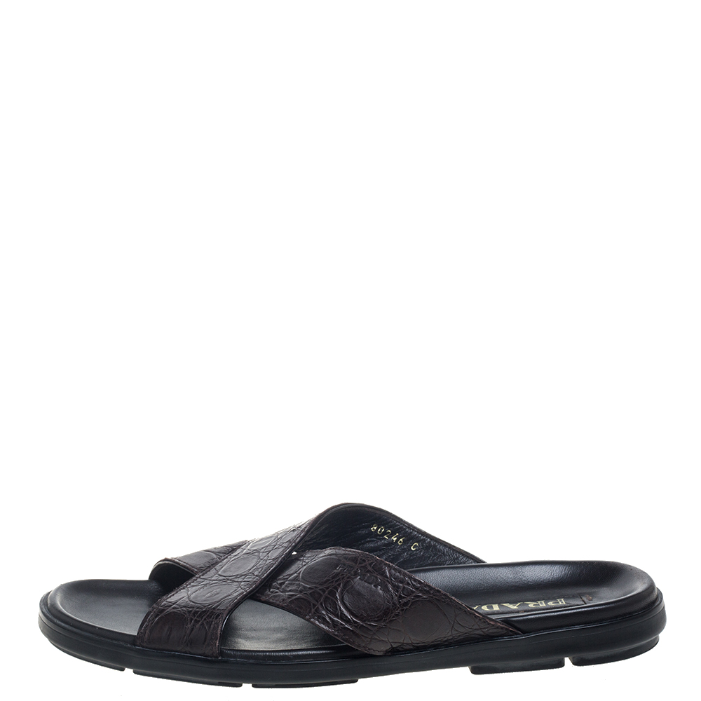 

Prada Brown Crocodile Leather Slider Sandals Size
