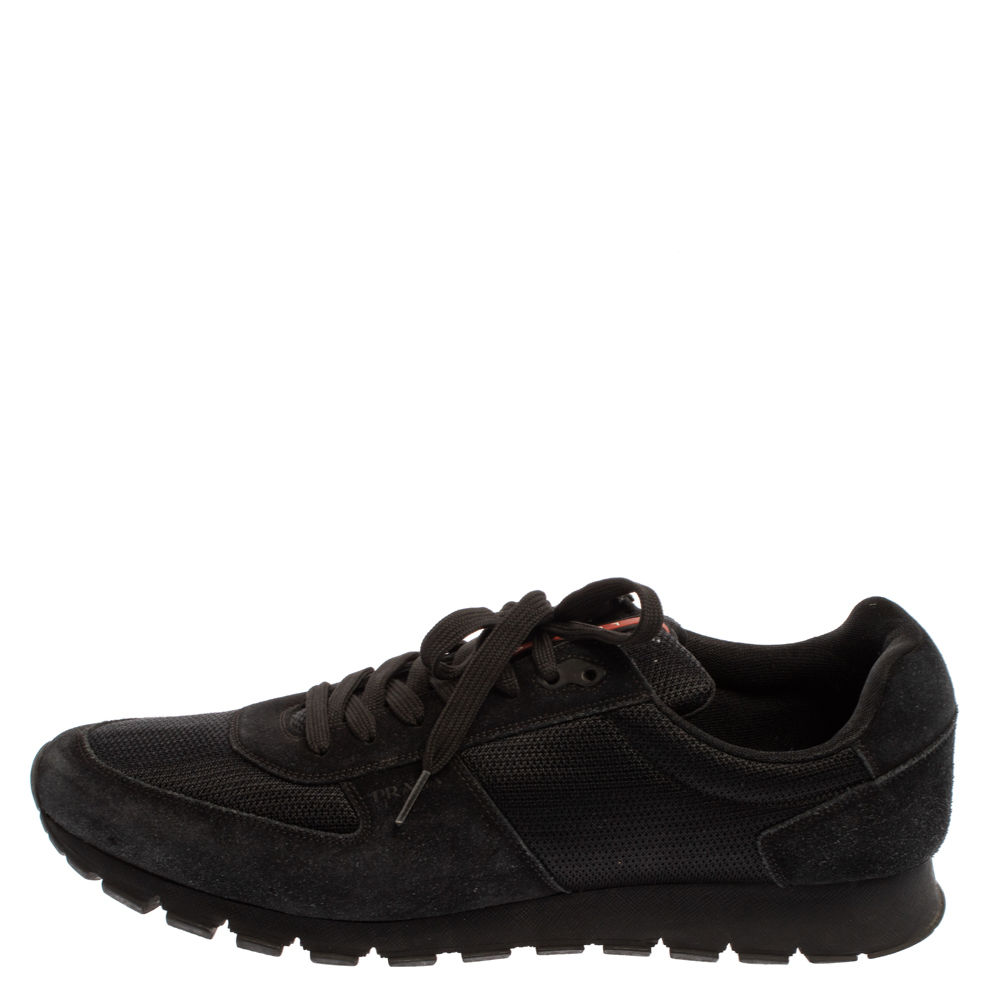 

Prada Black Suede/Mesh Low Top Lace Up Sneakers Size