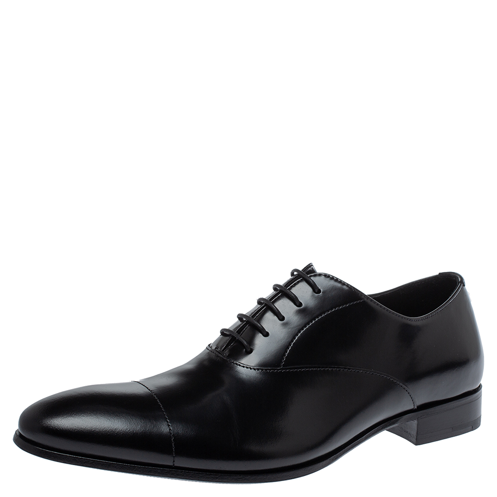 Pre-owned Prada Black Leather Lace Up Oxfords Size 40