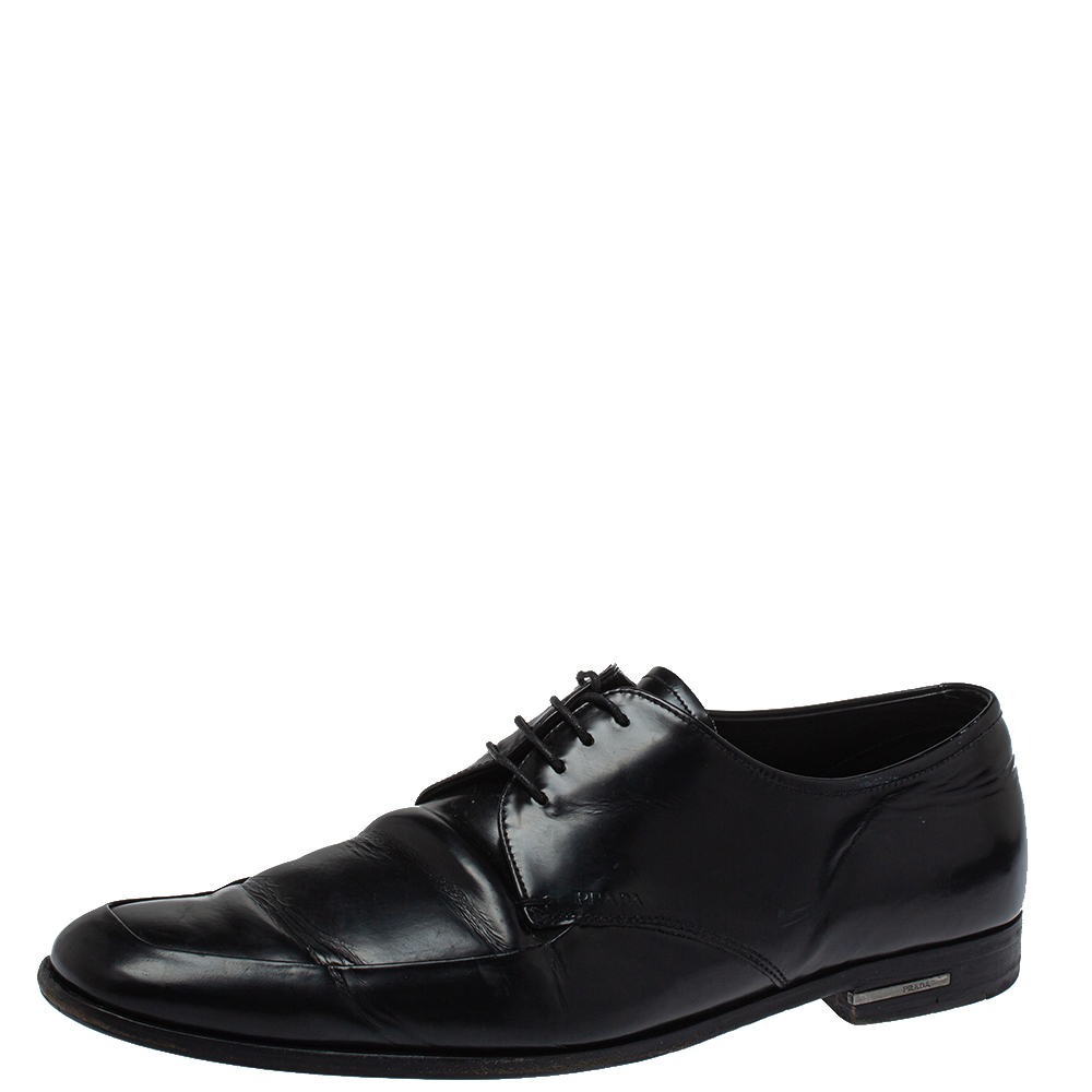 Pre-owned Prada Black Leather Lace Up Derby Size 43