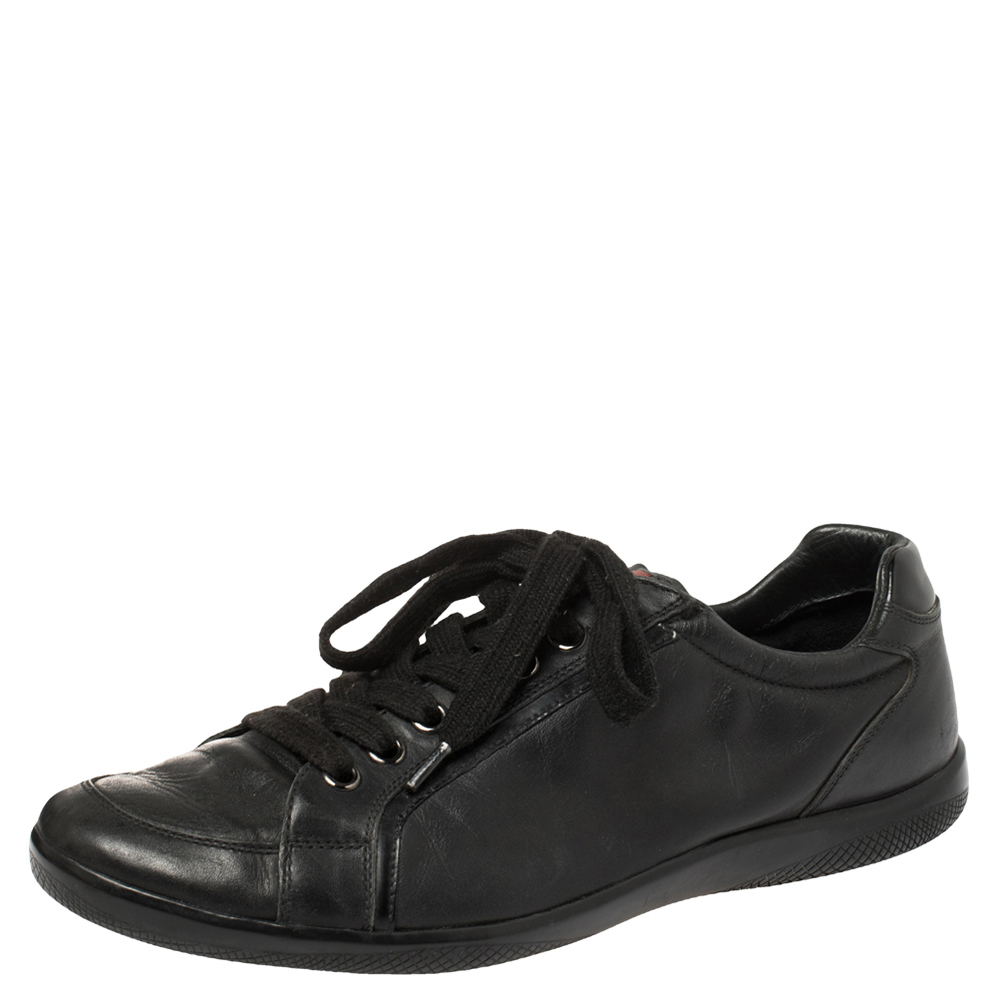 Pre-owned Prada Sports Black Leather Low Top Trainers Size 44