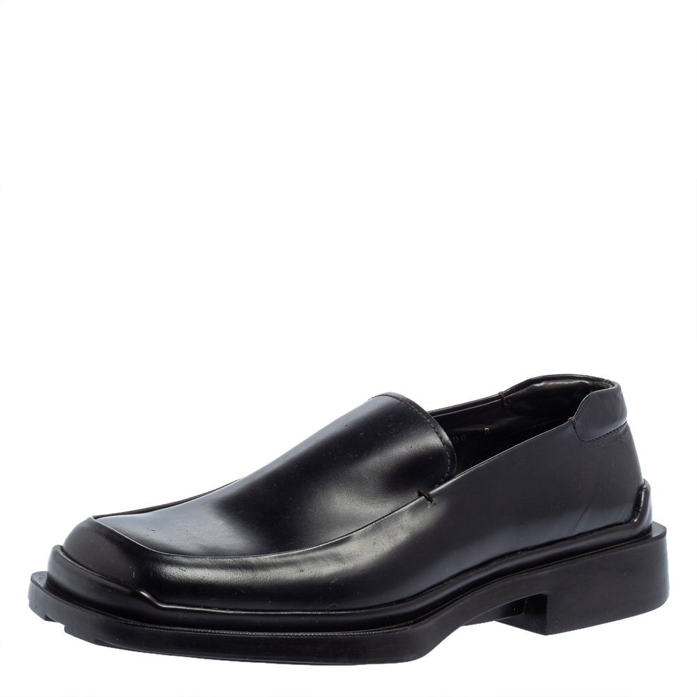 Pre-owned Prada Black Leather Platform Loafers Size 42