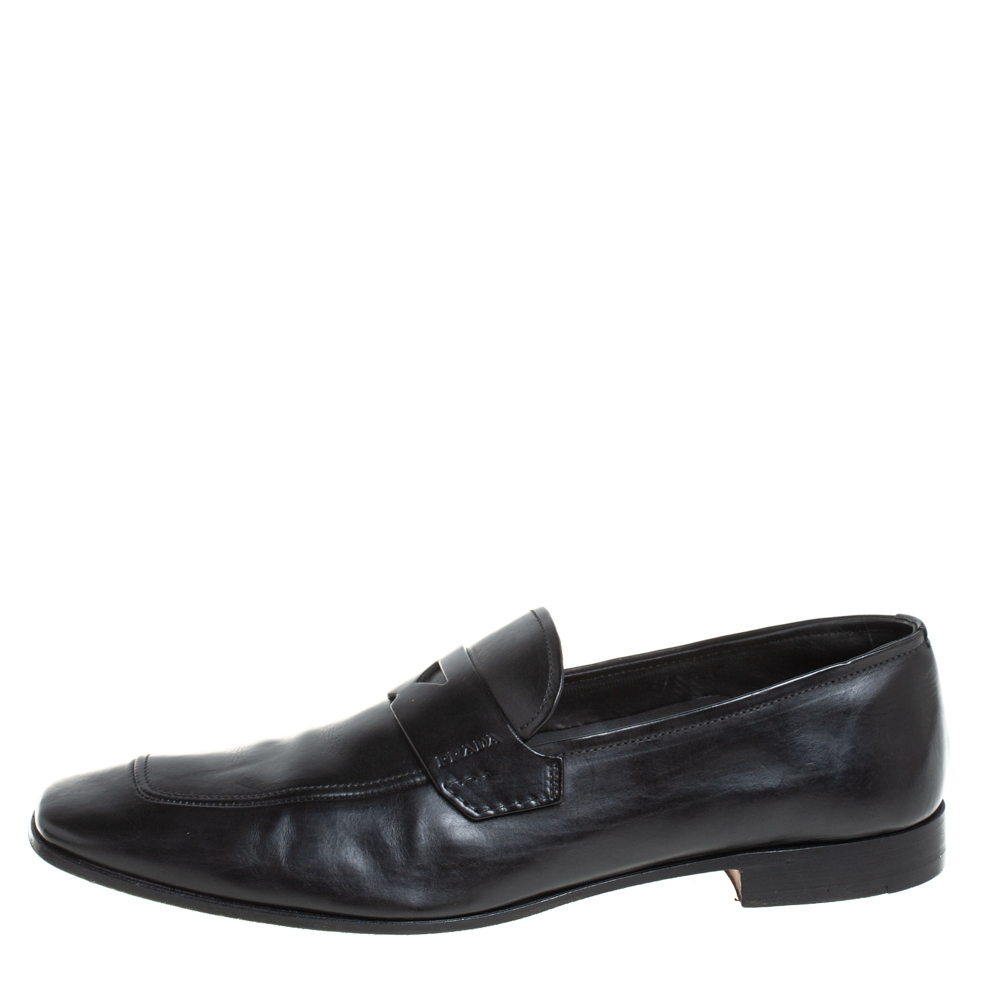 

Prada Black Leather Penny Sip On Loafers Size