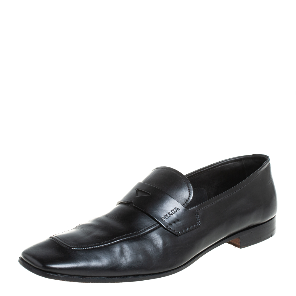 

Prada Black Leather Penny Sip On Loafers Size