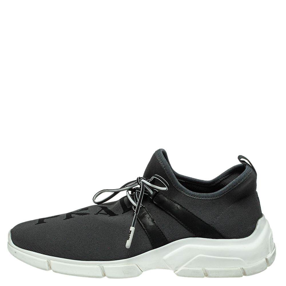 

Prada Grey Knit Fabric Logo Low Top Sneakers Size