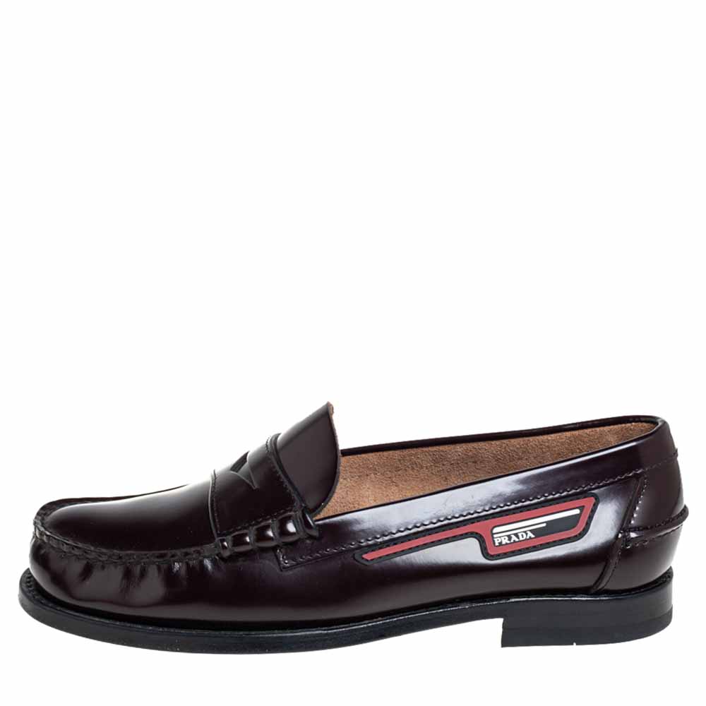 

Prada Burgundy Leather Penny Slip On Loafers Size