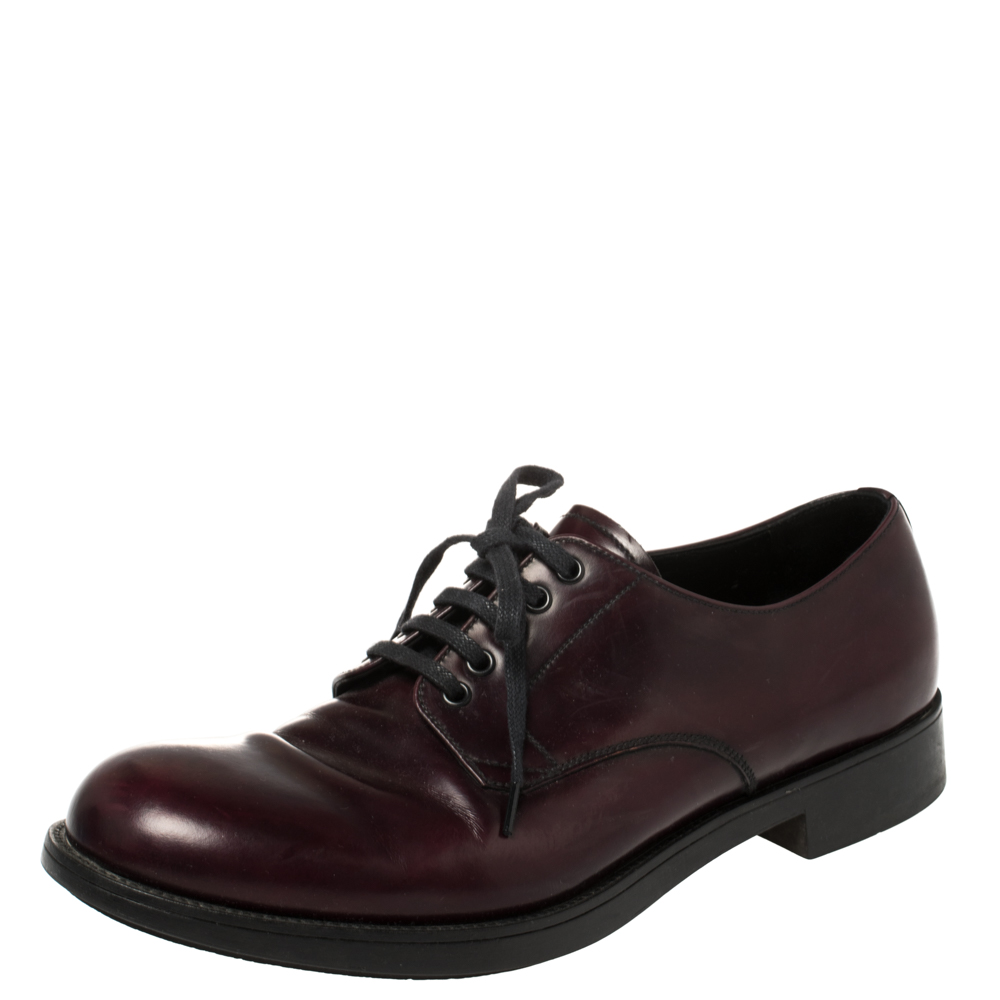 Pre-owned Prada Burgundy Leather Lace Up Oxfords Size 42