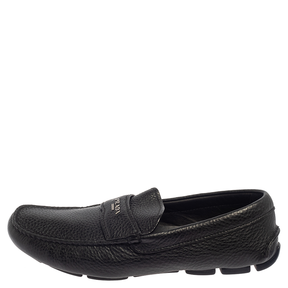 

Prada Black Leather Slip On Loafers Size