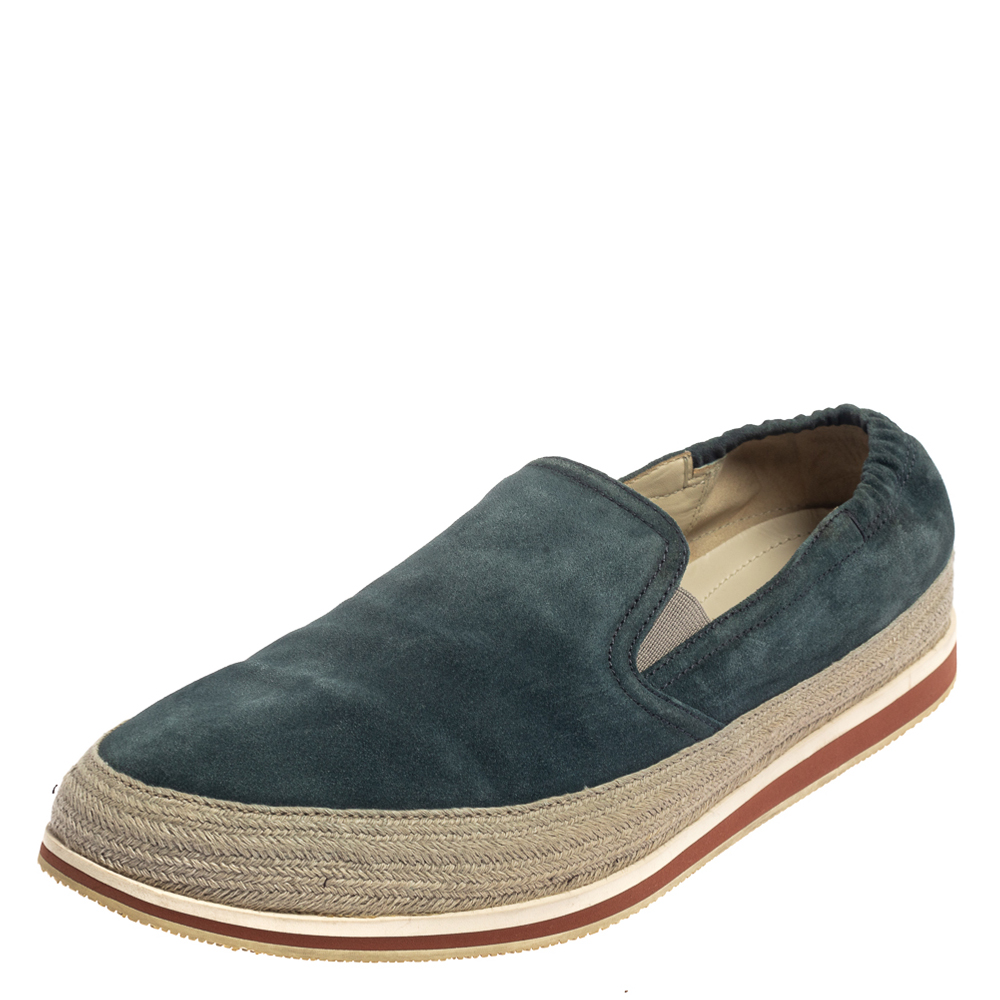 Pre-owned Prada Blue Suede Slip On Espadrille Sneakers Size 44