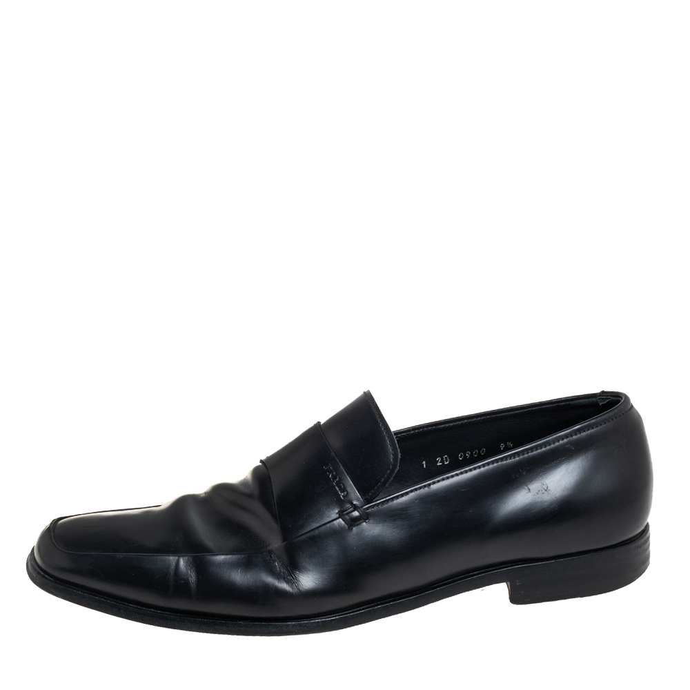 

Prada Black Leather Slip On Loafers Size