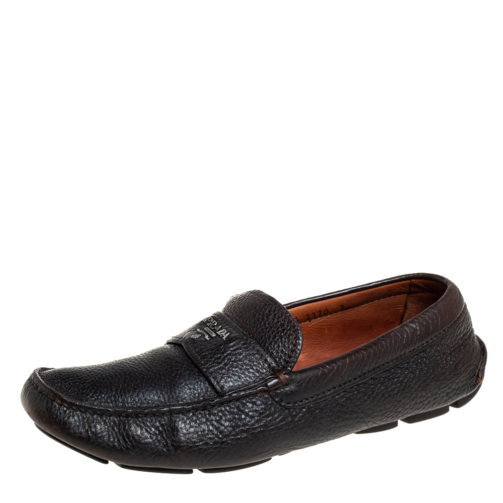 

Prada Dark Brown Leather Slip On Loafers Size