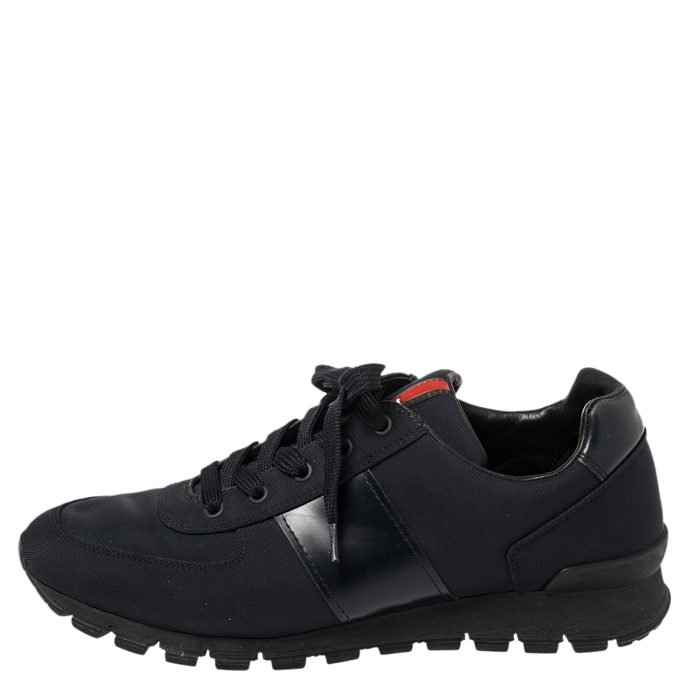 

Prada Dark Blue Canvas And Leather Lace Up Sneakers Size, Navy blue