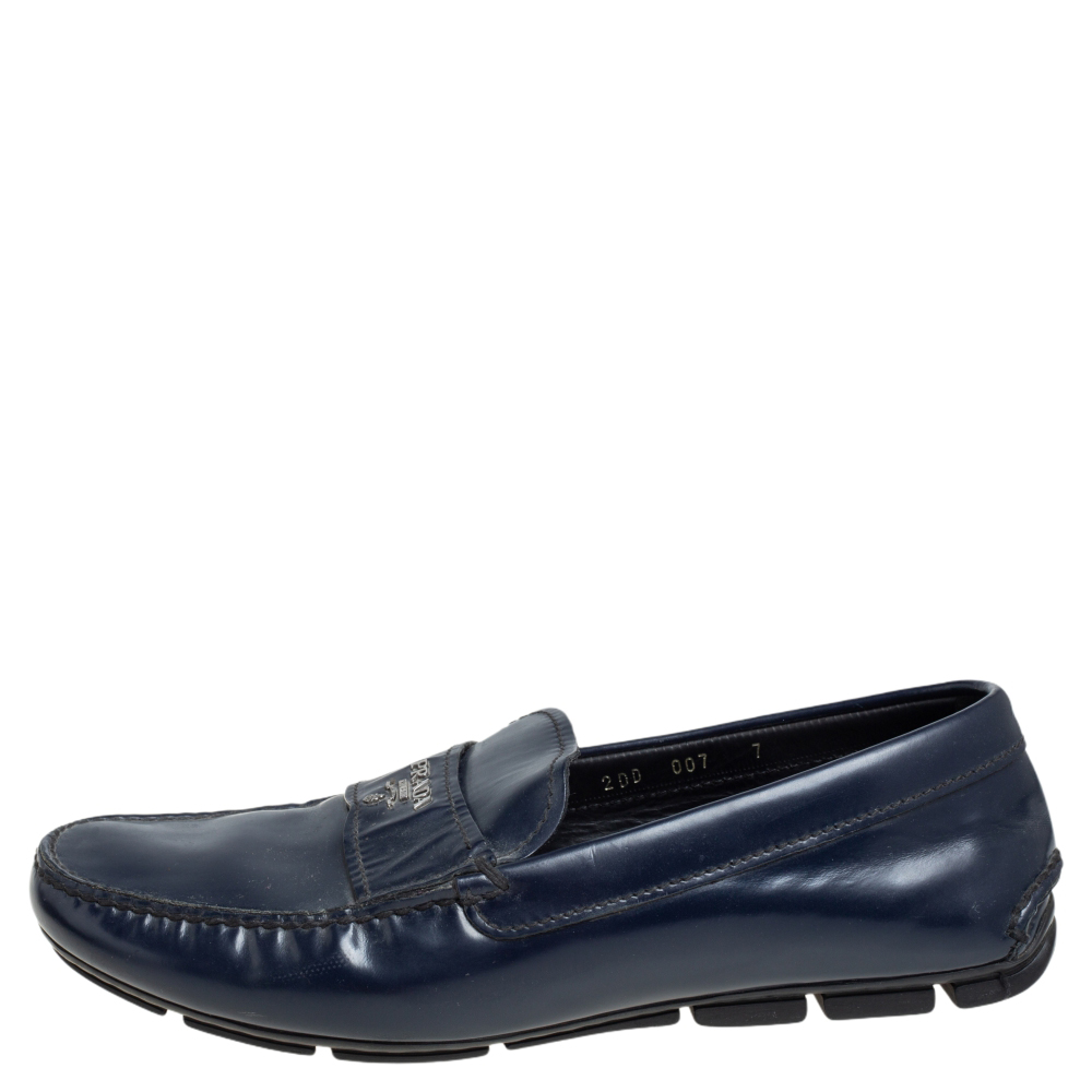 

Prada Blue Leather Slip On Loafers Size