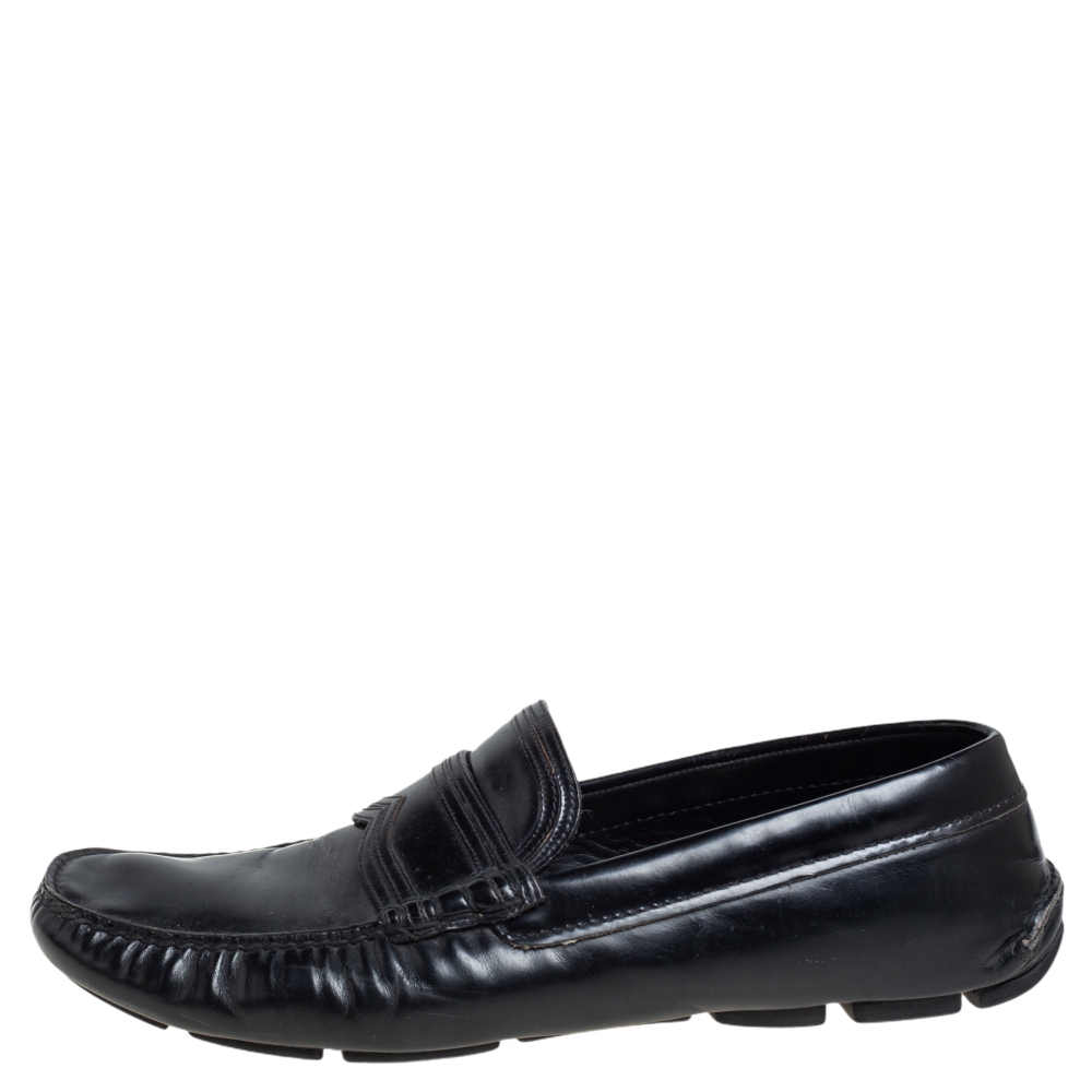 

Prada Black Leather Penny Slip On Loafers Size