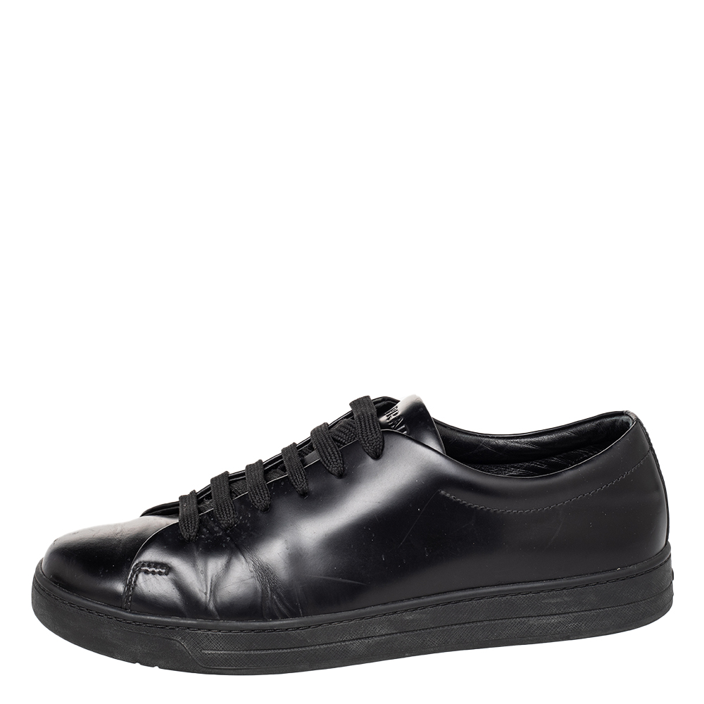 

Prada Black Leather Low Top Sneakers Size