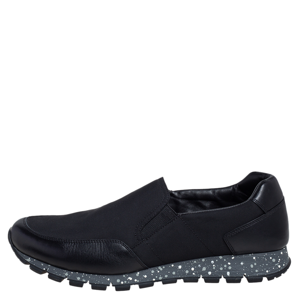 

Prada Black Leather and Canvas Slip On Sneakers Size