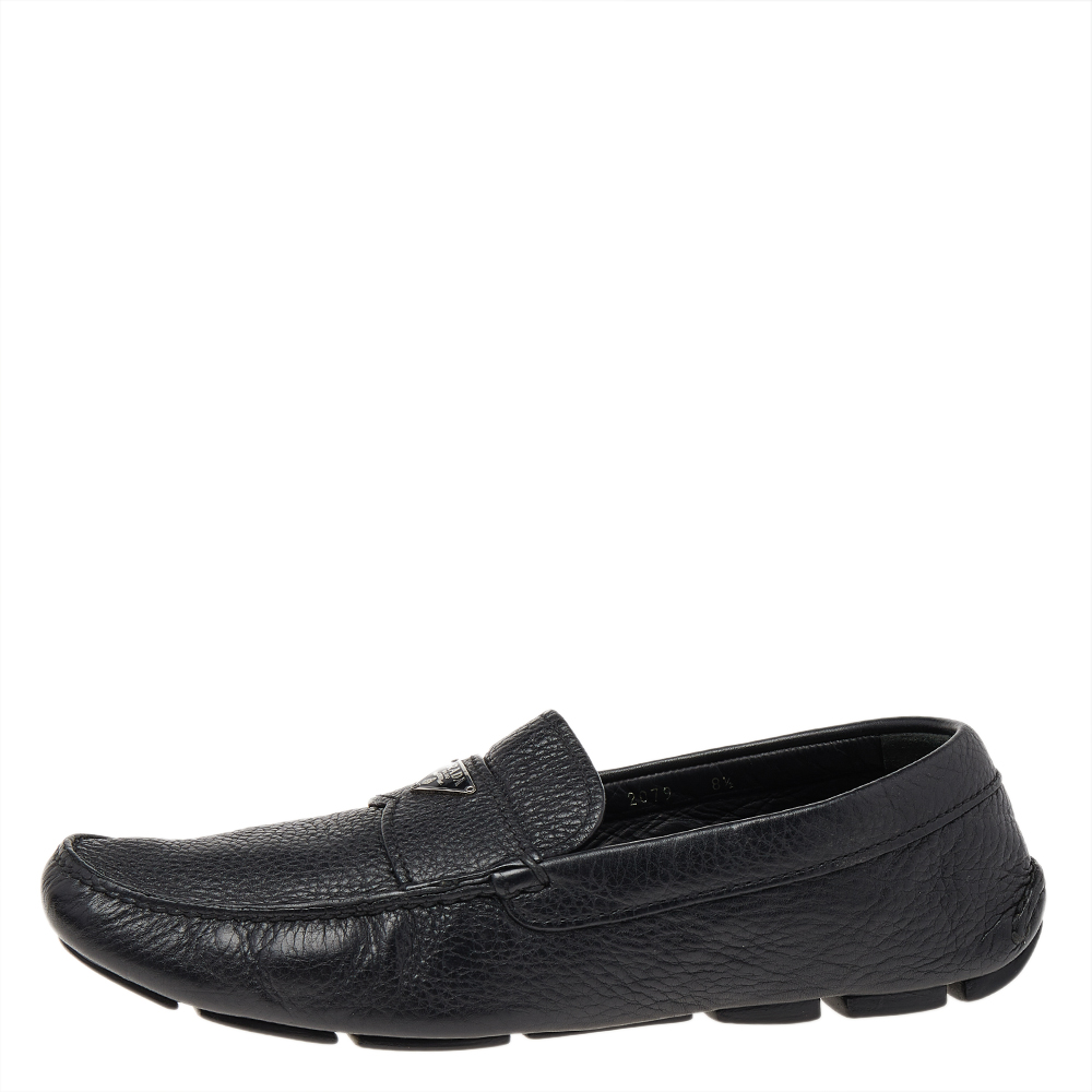 

Prada Black Leather Slip On Loafers Size