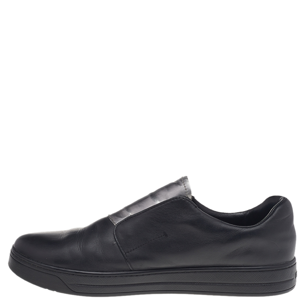 

Prada Black/Silver Leather Slip-On Sneakers Size