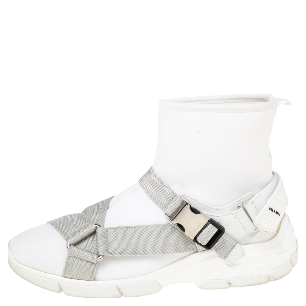 

Prada White Fabric Verco High Top Sneakers Size