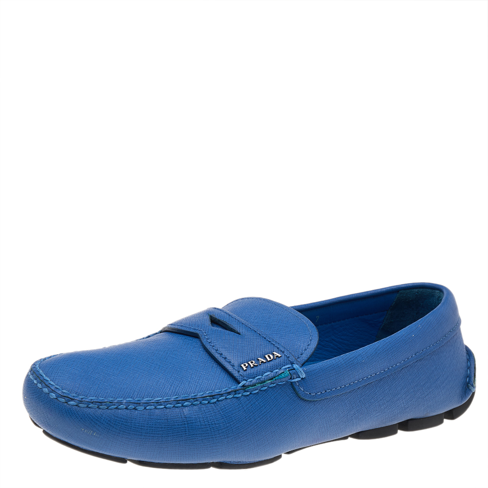 

Prada Blue Leather Slip On Loafers Size