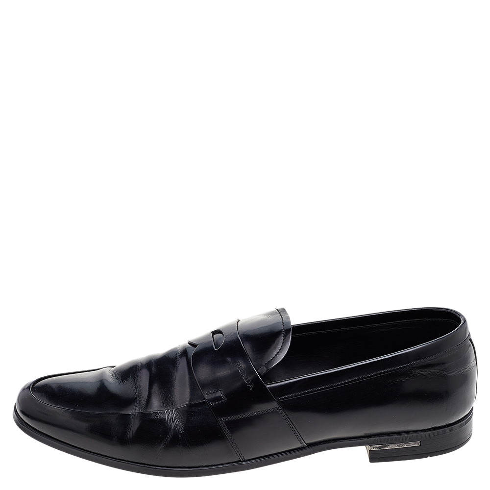 Prada Black Leather Slip on Loafers Size