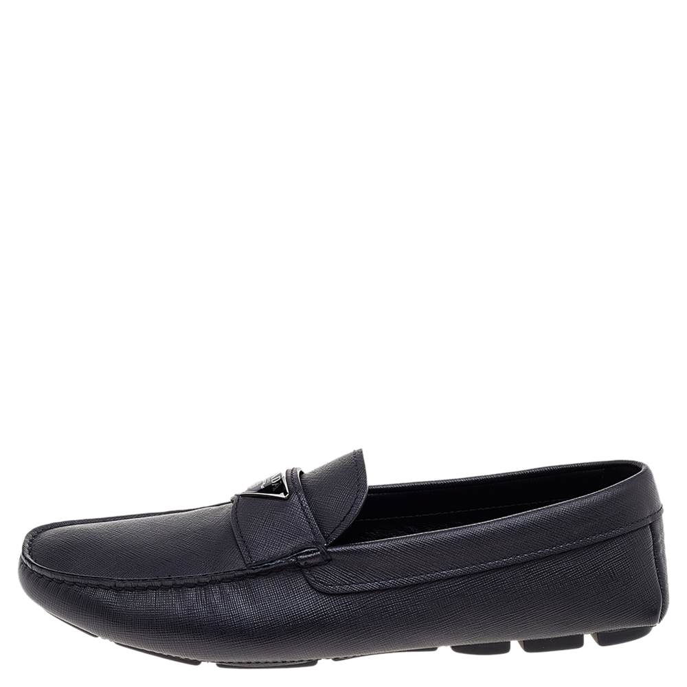 Prada Black Saffiano Leather Driving Loafers Size