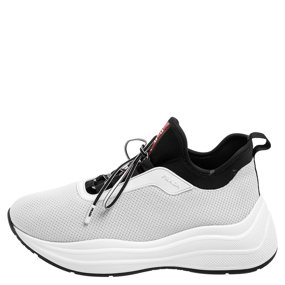 

Prada White/Black Knit Fabric Low Top Sneakers Size