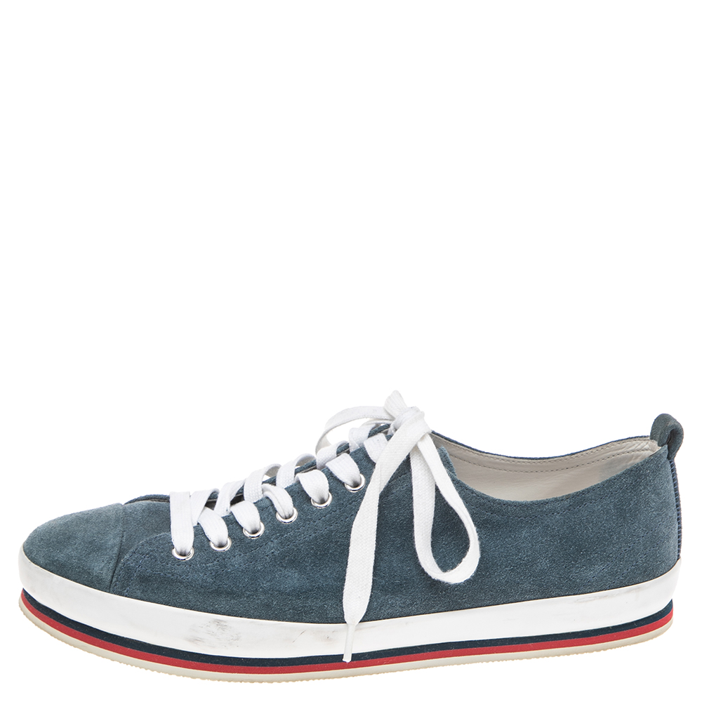 

Prada Blue Suede Lace Up Sneakers Size