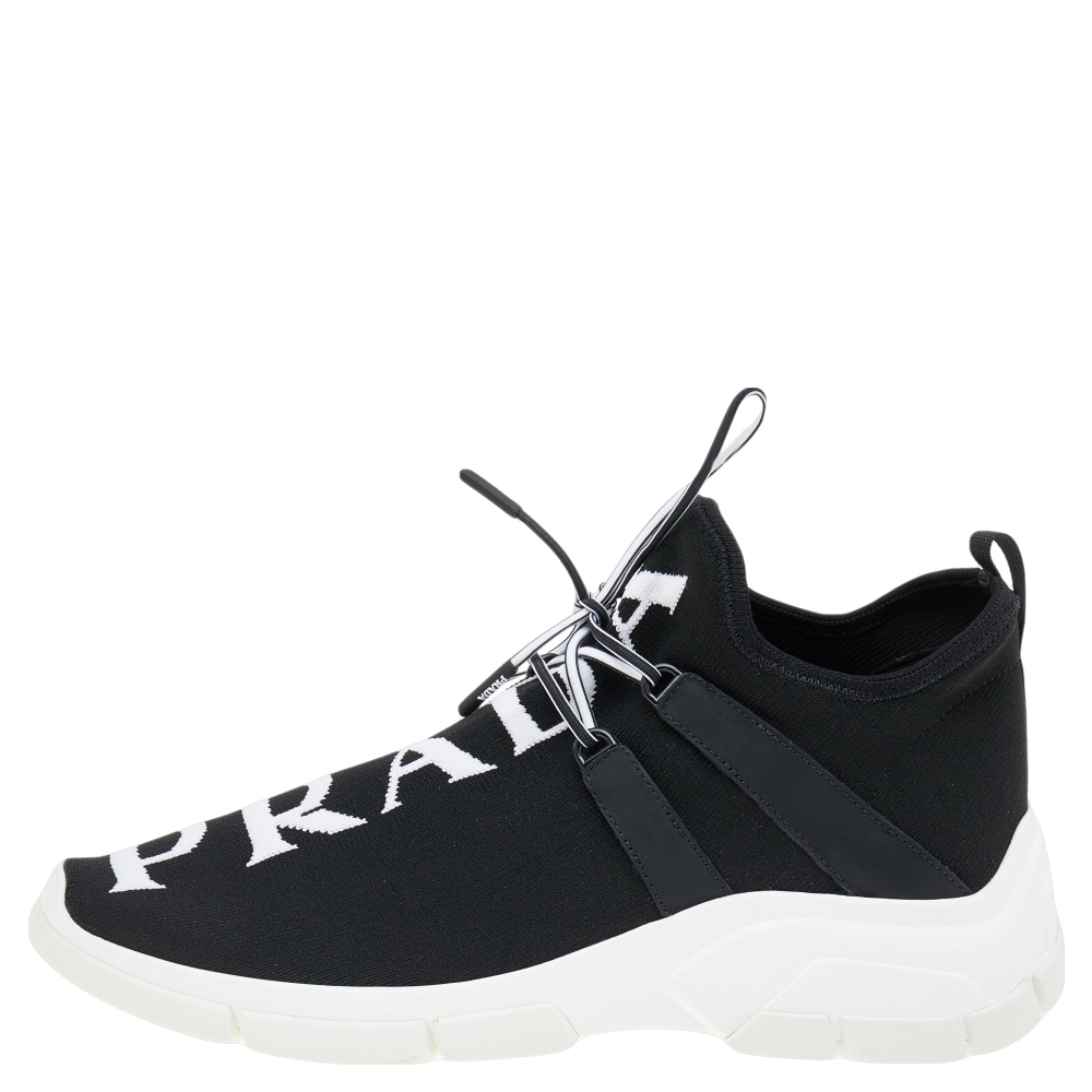 

Prada Black Logo Knit Fabric Low Top Sneakers Size