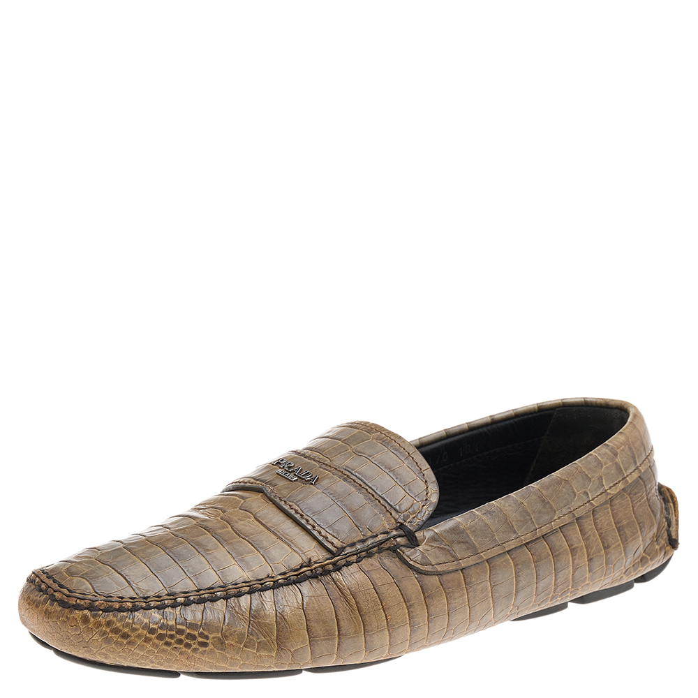 

Prada Two Tone Crocodile Leather Slip On Loafers Size 44.5, Multicolor