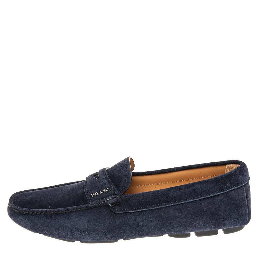 

Prada Navy Blue Suede Slip On Loafers Size